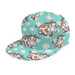 Cartoon Cow And Daisy Flower Print Snapback Cap
