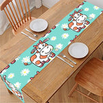 Cartoon Cow And Daisy Flower Print Table Runner