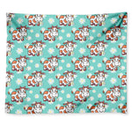 Cartoon Cow And Daisy Flower Print Tapestry