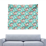 Cartoon Cow And Daisy Flower Print Tapestry