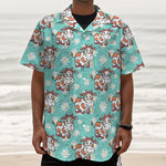 Cartoon Cow And Daisy Flower Print Textured Short Sleeve Shirt