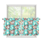 Cartoon Cow And Daisy Flower Print Tier Curtains