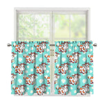 Cartoon Cow And Daisy Flower Print Tier Curtains