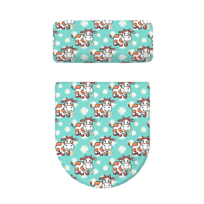 Cartoon Cow And Daisy Flower Print Toilet Lid And Tank Cover Set