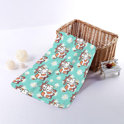 Cartoon Cow And Daisy Flower Print Towel