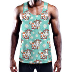Cartoon Cow And Daisy Flower Print Training Tank Top