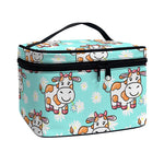 Cartoon Cow And Daisy Flower Print Travel Makeup Bag