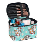 Cartoon Cow And Daisy Flower Print Travel Makeup Bag