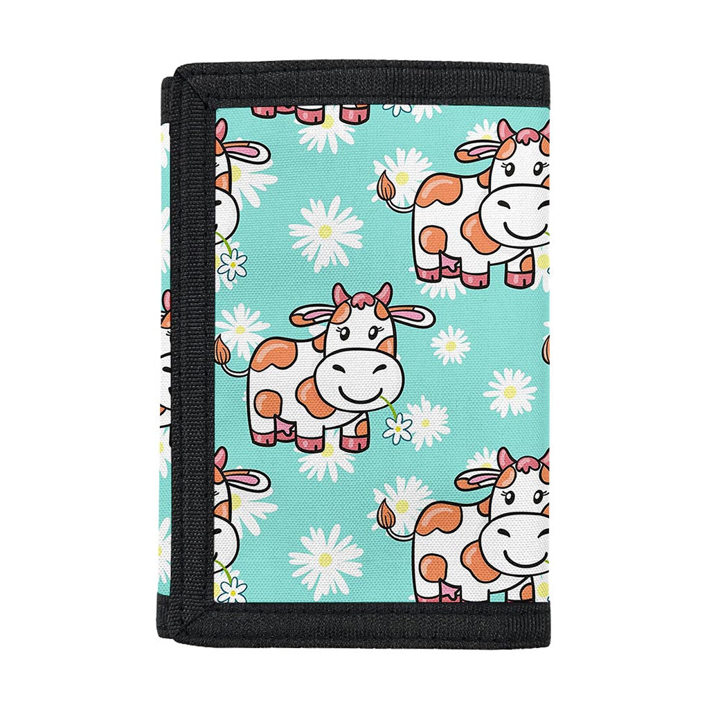 Cartoon Cow And Daisy Flower Print Trifold Wallet