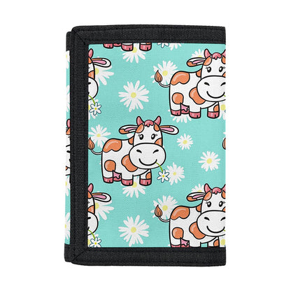 Cartoon Cow And Daisy Flower Print Trifold Wallet