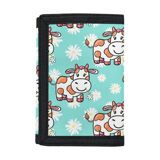 Cartoon Cow And Daisy Flower Print Trifold Wallet