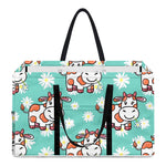 Cartoon Cow And Daisy Flower Print Utility Tote Bag