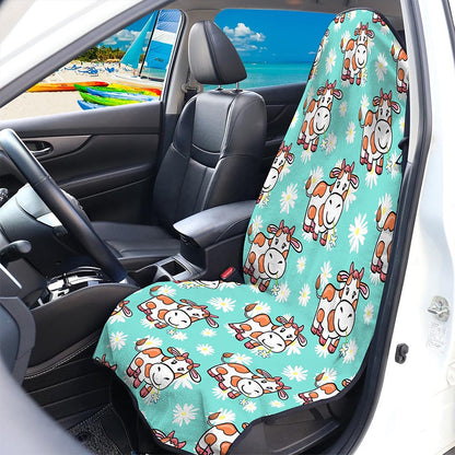Cartoon Cow And Daisy Flower Print Waterproof Car Seat Cover