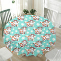 Cartoon Cow And Daisy Flower Print Waterproof Round Tablecloth