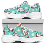 Cartoon Cow And Daisy Flower Print White Chunky Shoes