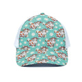 Cartoon Cow And Daisy Flower Print White Mesh Trucker Hat