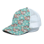 Cartoon Cow And Daisy Flower Print White Mesh Trucker Cap