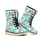 Cartoon Cow And Daisy Flower Print Winter Boots