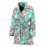 Cartoon Cow And Daisy Flower Print Women's Bathrobe