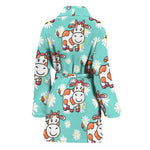 Cartoon Cow And Daisy Flower Print Women's Bathrobe