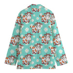 Cartoon Cow And Daisy Flower Print Women's Blazer