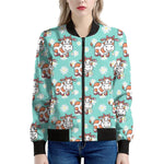 Cartoon Cow And Daisy Flower Print Women's Bomber Jacket