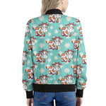 Cartoon Cow And Daisy Flower Print Women's Bomber Jacket