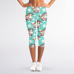 Cartoon Cow And Daisy Flower Print Women's Capri Leggings