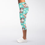 Cartoon Cow And Daisy Flower Print Women's Capri Leggings