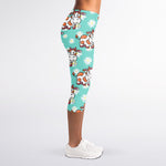 Cartoon Cow And Daisy Flower Print Women's Capri Leggings