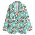 Cartoon Cow And Daisy Flower Print Women's Cotton Blazer