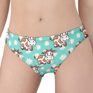 Cartoon Cow And Daisy Flower Print Women's Panties