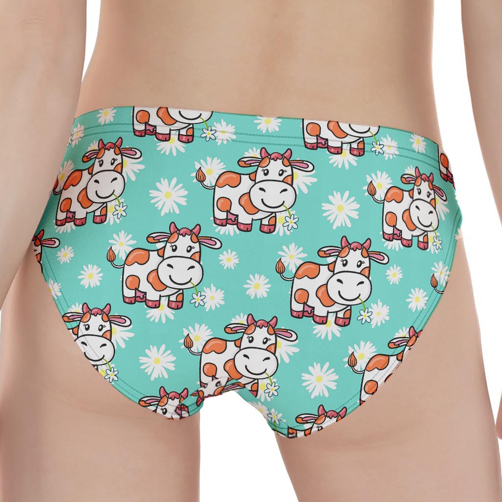 Cartoon Cow And Daisy Flower Print Women's Panties