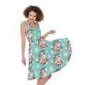 Cartoon Cow And Daisy Flower Print Sleeveless Knee Length Dress