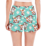 Cartoon Cow And Daisy Flower Print Women's Split Running Shorts
