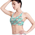 Cartoon Cow And Daisy Flower Print Women's Sports Bra