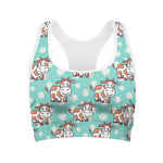 Cartoon Cow And Daisy Flower Print Women's Sports Bra