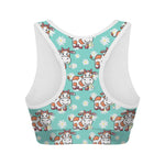 Cartoon Cow And Daisy Flower Print Women's Sports Bra