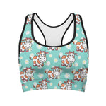Cartoon Cow And Daisy Flower Print Women's Sports Bra