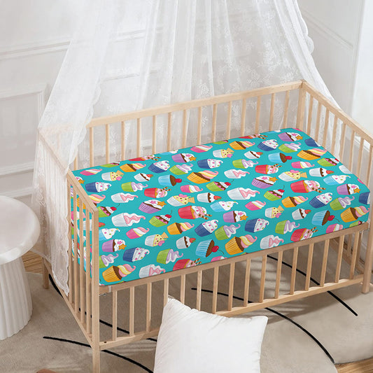 Cartoon Cupcake Pattern Print Baby Crib Sheet