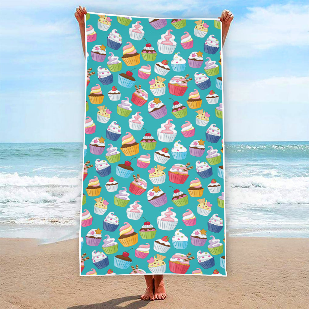 Cartoon Cupcake Pattern Print Beach Towel