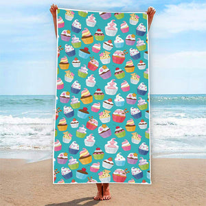 Cartoon Cupcake Pattern Print Beach Towel