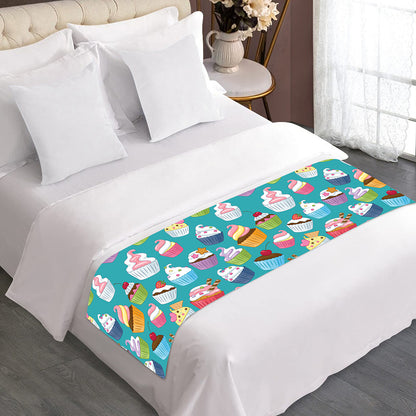 Cartoon Cupcake Pattern Print Bed Runner