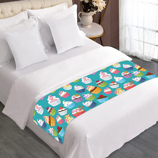 Cartoon Cupcake Pattern Print Bed Runner