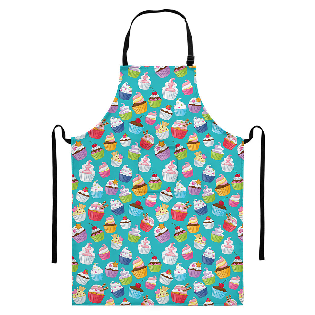 Cartoon Cupcake Pattern Print Bib Apron With Pocket