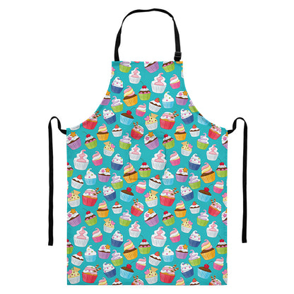 Cartoon Cupcake Pattern Print Bib Apron With Pocket