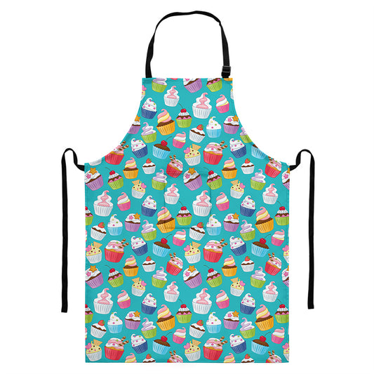 Cartoon Cupcake Pattern Print Bib Apron With Pocket