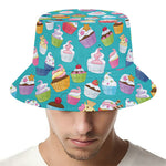 Cartoon Cupcake Pattern Print Bucket Hat