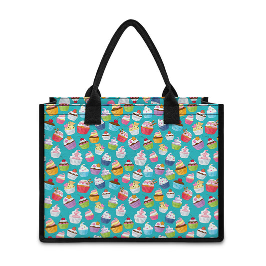 Cartoon Cupcake Pattern Print Canvas Tote Bag