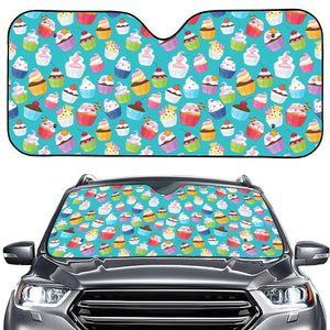 Cartoon Cupcake Pattern Print Car Windshield Sun Shade